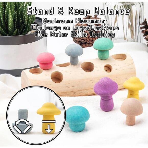 Montessori Wooden Mushroom Picking Toy - Educational Shape Sorting - Picture 6 of 8